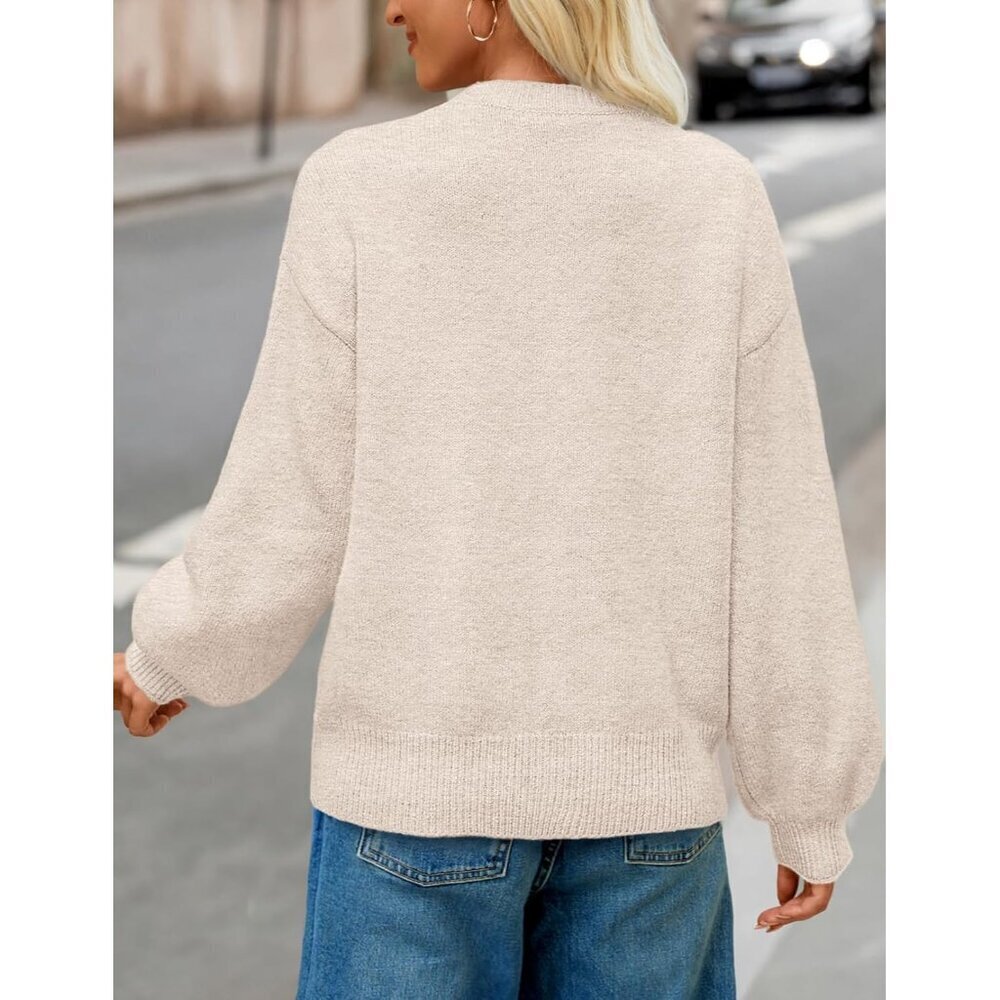 Women's Winter Floral Sweater Crew Neck Lantern Sleeve 2025 Fall Trendy Warm Chu - Picture 4 of 9